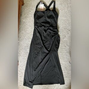 Halara Black Athleisure Maxi Dress Slit Crossed Straps Open Back Nwt